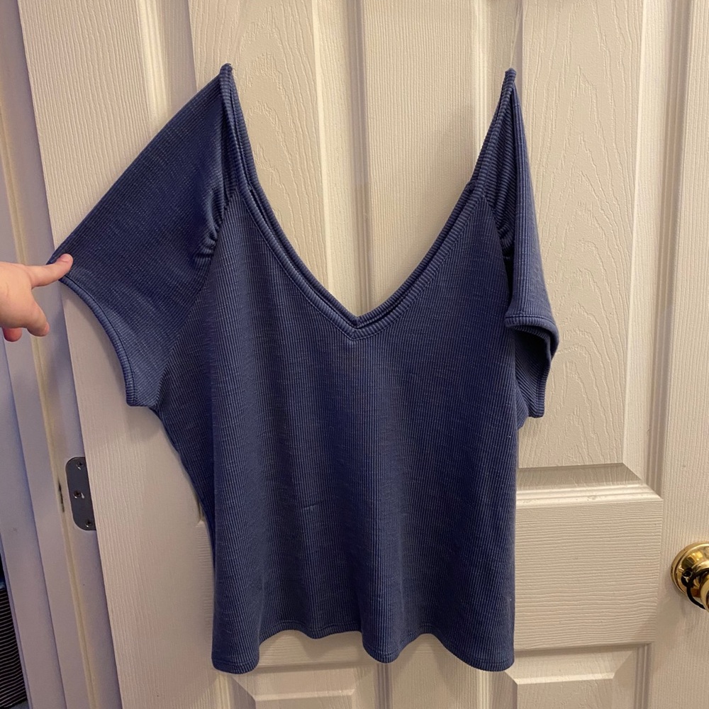 navy blue off the shoulder crop top